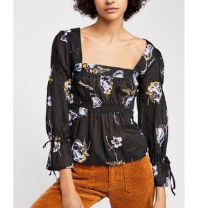Square Neck Floral Top Black